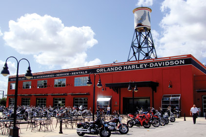 Harley-Davidson stores used to look like warehouse spaces with motorcycles, but have since become showcases of unique individuality, like this one.