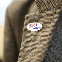 jacket with 'I Voted' sticker