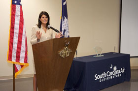 South Carolina Gov. Nikki Haley speaks at the South Carolina All-Women's Factory Tour and Luncheon.