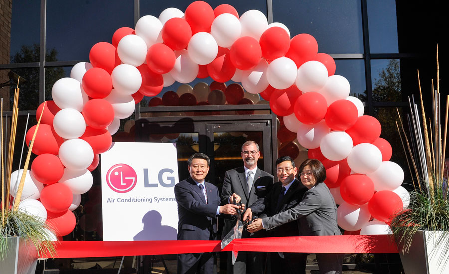 The official ribbon cutting at the grand opening of LG Electronics USA Air Conditioning Systems headquarters on Wednesday, Nov. 11, 2015, in Alpharetta, Georgia.