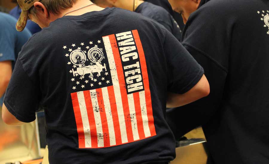 Students from Moraine Park Technical College found a patriotic way to display their industry pride, and wore matching navy hoodies or T-shirts with a flag and some HVAC flair. - The ACHR News