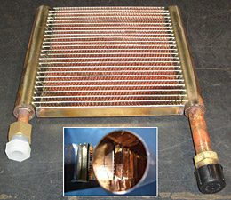 All-copper brazed heat exchanger with thin-wall multichannel coils. (Photo courtesy of Russ College of Engineering and Technology at Ohio University)