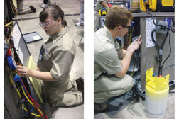 HVAC students working on equipment
