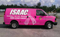 Isaac Heating & Air Conditioning, Rochester, N.Y., recently unveiled a pink service van in an effort to raise cancer awareness.