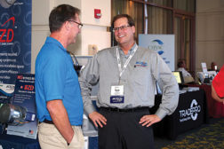 Tom Jackson of Jackson Systems has a laugh during the Building Performance trade show.
