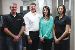 Jim Meyer, president and owner (second from left), has the opportunity to work at Logan Services with his son, Jason Meyer, sales; daughter Ashley Pleiman, director of HR and finance; and daughter Sandy Heckman, office director.