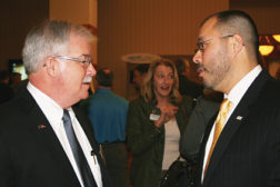 (Left) Mike Marks, managing partner at Indian River Consulting Group, and Talbot Gee, executive vice president and COO of Heating, Air-conditioning, and Refrigeration Distributors International (HARDI), converse at the opening reception.