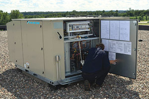 In response to DOE's Rooftop Unit Challenge initiative, Daikin designed the Rebel rooftop heat pump, which achieves part-load efficiencies of up to 19.2 IEER.