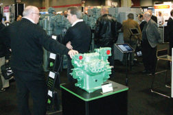 The Bitzer booth at the IIAR expo features the latest equipment