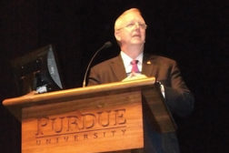 ASHRAE President Tom Phoenix speaks to attendees at concurrent HVACR conference at Purdue University.
