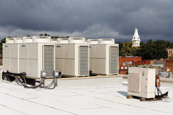 Mitsubishi Electricâ??s variable refrigerant flow (VRF) products are pictured above on the rooftop at a Century Bank of Georgia location after a recent installation. 