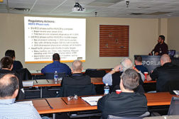 Regulatory actions surrounding the phaseout of R-22 refrigerant are discussed inside the classroom at Sporlanâ??s new training center in Washington, Missouri.