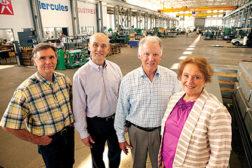 Hercules Industriesâ?? ownership on the factory floor (left to right): Jim Newland, Paul Newland, Bill Newland, and Christy Ketterhagen (Newland). 