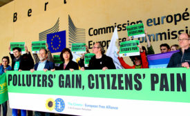 SPEAKING OUT: Members of the European Free AllianceÃ¢??s The Greens protest against proposed European Union energy regulations.