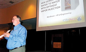ON TOUR: Bob Brown, vice president of engineering, WaterFurnace Intl. Inc., speaks during the WaterFurnace Home Comfort Tour in Columbus, Ohio.
