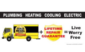 APPEALING TO THE MASSES: Gold Medal Service, East Brunswick, New Jersey, advertises its Lifetime Repair Guarantee on local billboards.