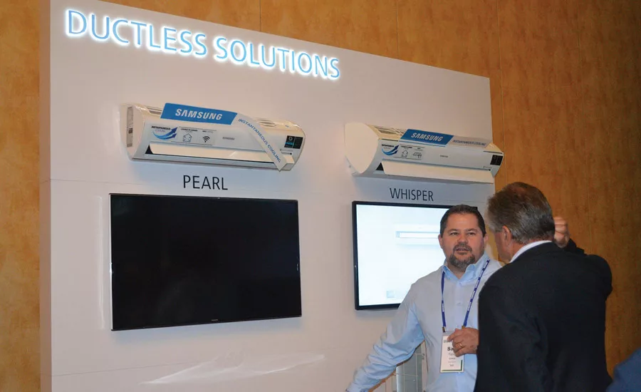 Samsung HVAC highlighted its Pearl and Whisper mini-split units during the product expo at its annual sales meeting.