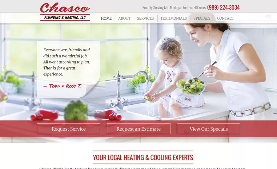One of the most important things a contractor should do is include the company's phone number and area of service near the upper-right-hand corner of every Web page.
