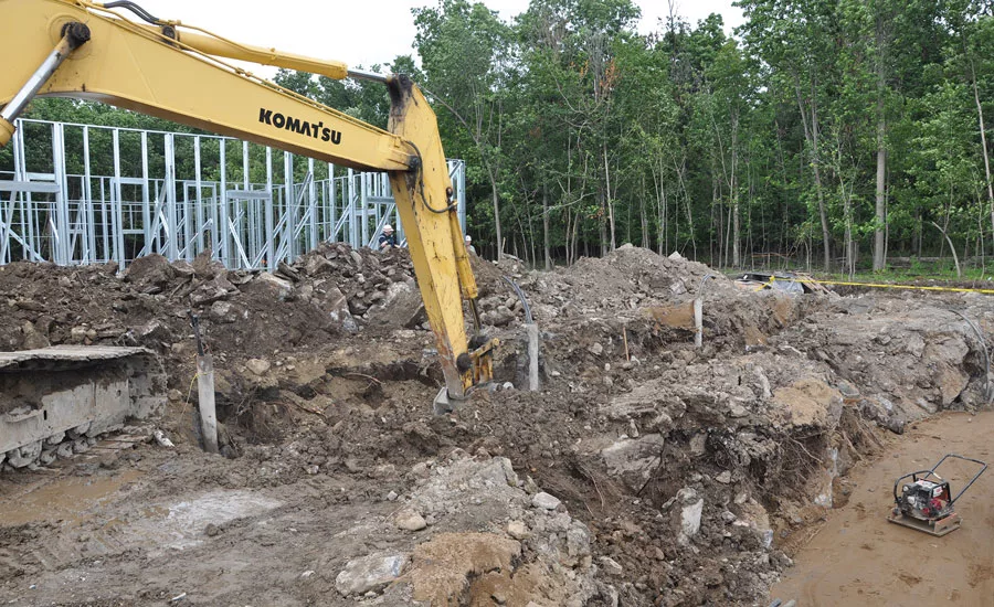 Crews work on trenches associated with geothermal wells at the Child Development Center at Fort Drum in New York State. Photo courtesy of U.S. Army Corps of Engineers: http://bit.ly/NYCGEO2