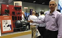 Paul Goldman, vice president of marketing and communications, Regal-Beloit Corp., highlights a Browning-brand notched belt application at the 2016 AHR Expo in Orlando, Florida.
