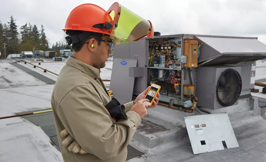 Fluke Corp.’s True-rms HVAC Clamp Meter is a wireless Fluke Connect®-enabled meter that improves the productivity of HVAC technicians in the field. PHOTO COURTESY OF FLUKE CORP.