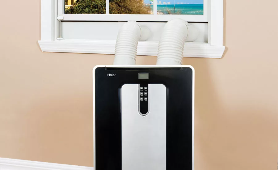 Haier America’s 13,500 Btu dual-hose HPND14XCP unit can cool rooms up to 500 square feet in size and includes a dehumidify mode, washable filter, three cooling/fan speeds, an easy-to-install window kit, and more.