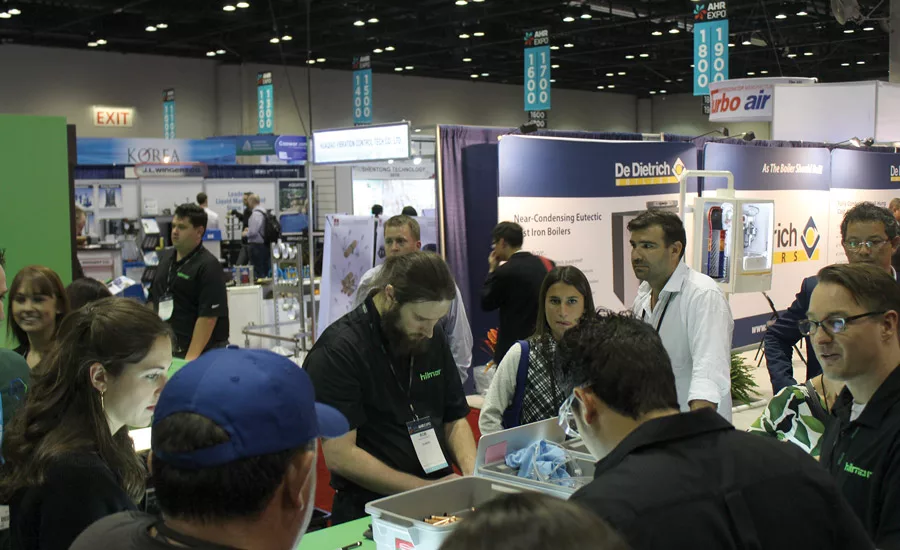 An overhead view of hilmor’s Fastest Hands competition, which has become a staple of the manufacturer’s display at the AHR Expo in recent years.
