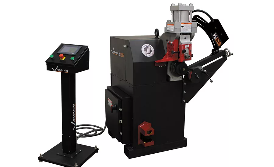 Victaulic’s RG5200i roll grooving tool grooves 4- to 24-inch carbon steel pipe for use in grooved mechanical piping systems.