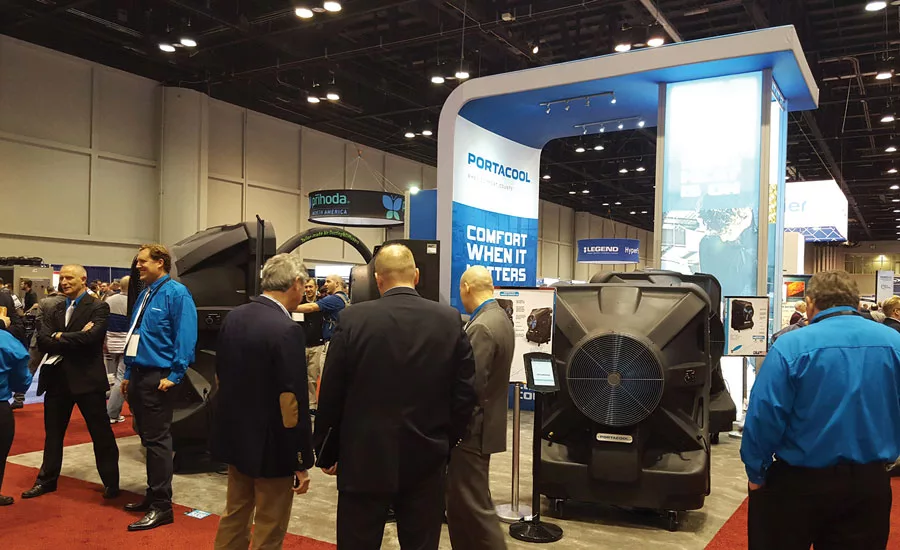 Portacool LLC showcases its line of Hurricane portable evaporative coolers at the 2016 AHR Expo in Orlando, Florida. PHOTO COURTESY OF PORTACOOL