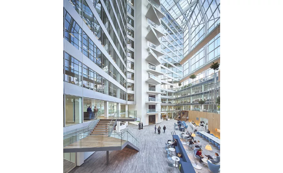 Cool air from the ground floor at The Edge is circulated to the top of the atrium to thermo wheels then released to the outside