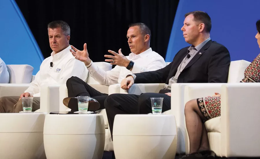 Ray Isaac (center), president of Isaac Heating & Air Conditioning in Rochester, New York, addresses how his company manages the slow season during the What’s Your Problem MainStage session.