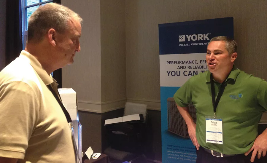 Brian Michael Director, residential sales development, unitary products group, national accounts, Johnson Controls Inc., talks about the York product line with Richard Blachly, owner of Ideal Air Heating and Cooling in Shawnee, Kansas.