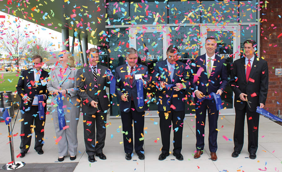 The ribbon-cutting ceremony at Emerson’s Helix on the University of Dayton campus 