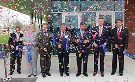 The ribbon-cutting ceremony at Emerson’s Helix on the University of Dayton campus 