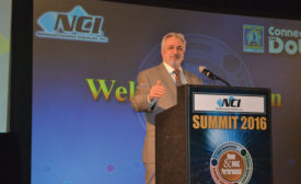 Dominick Guarino, CEO of the National Comfort Institute (NCI), addresses attendees at its 13th annual Summit conference in Savannah, Georgia.