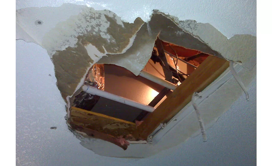 water damage caused by clogged a/c condensate drain line