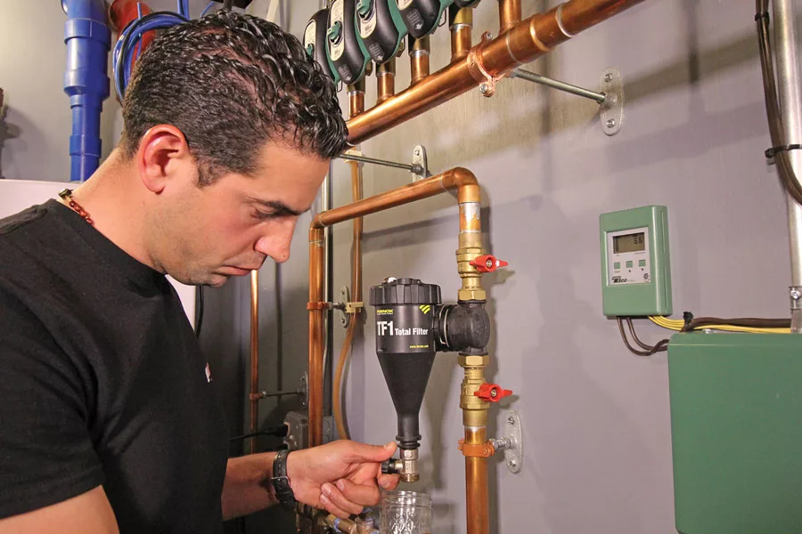 Filters, such as the Fernox TF1 Total Filter, help remove and contain magnetic and non-magnetic components from system water.