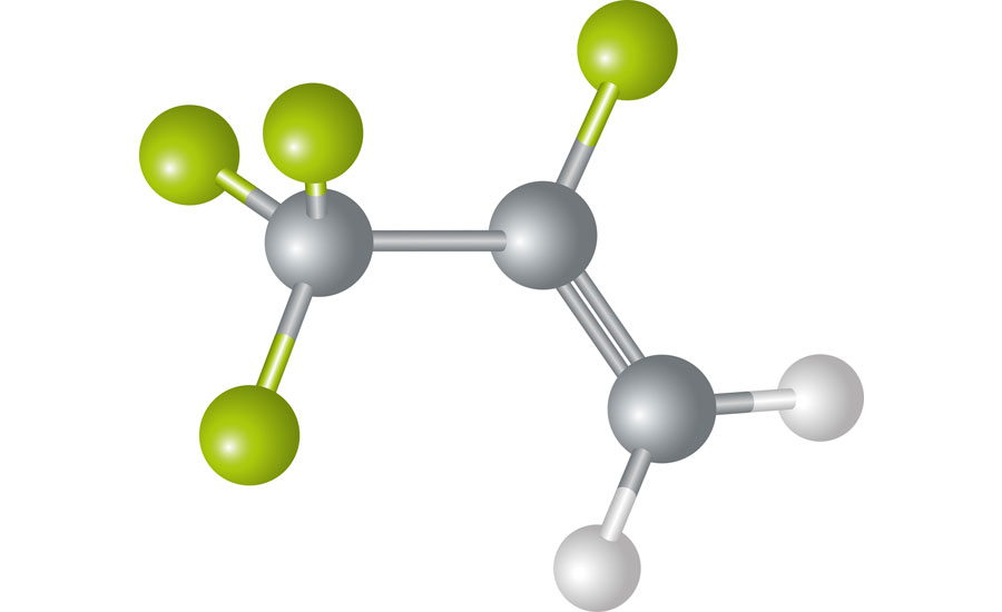 A rendition of the yf molecule, the basis for HFO-1234yf refrigerant