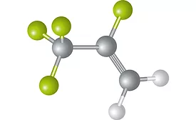 A rendition of the yf molecule, the basis for HFO-1234yf refrigerant