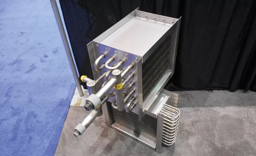 Colmac Coil Mfg. Inc. displayed its all-welded, stainless-steel coils. The coil on the bottom, designed for CO2 systems, can handle a pressure of 2,000 psi.