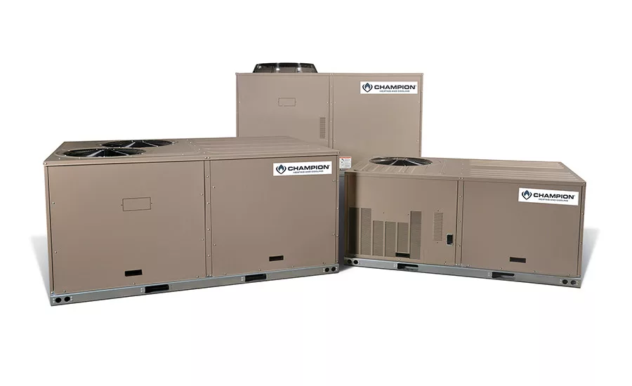Champion: Direct-replacement packaged heat pumps: XYE04-09 (mid-efficiency heat pumps) and XXE12 (standard efficiency heat pump)