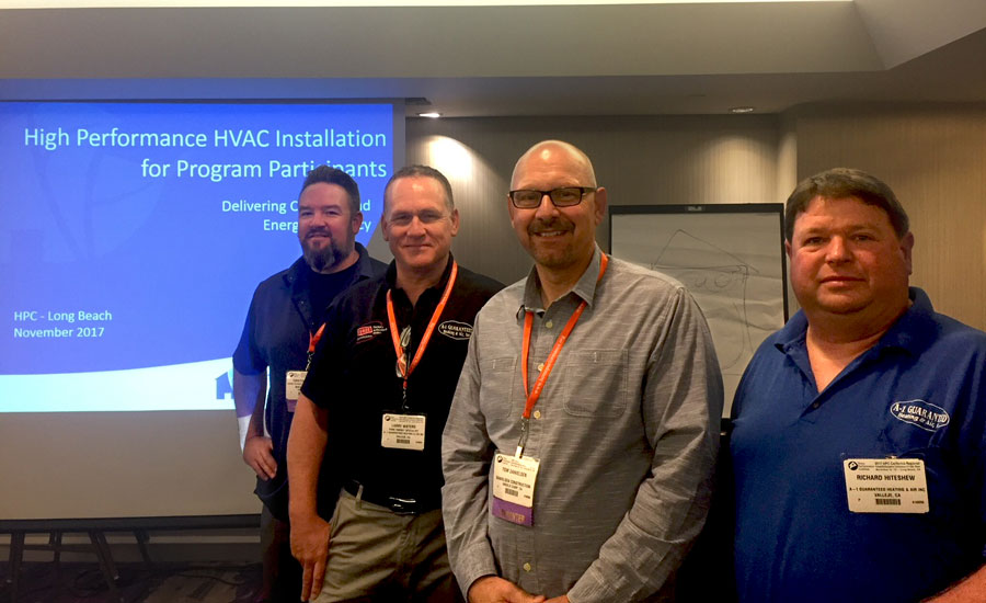 Hiteshew and Larry Waters (second from left), home energy specialist, A-1, gave a presentation at a home-performance coalition in Long Beach, California. - ACHR