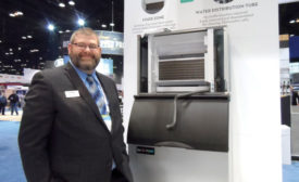 Brian Rakers, Midwest regional manager, Ice-O-Matic, demonstrated how easy it is to clean the new Elevation Series of ice machines. - ACHR News