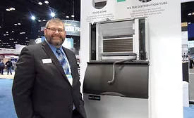 Brian Rakers, Midwest regional manager, Ice-O-Matic, demonstrated how easy it is to clean the new Elevation Series of ice machines. - ACHR News