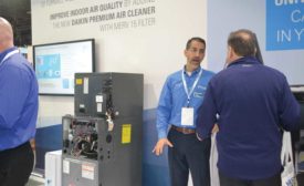 Daikin reps discuss the benefits of the Daikin Fit system with AHR Expo attendees. - The ACHR News