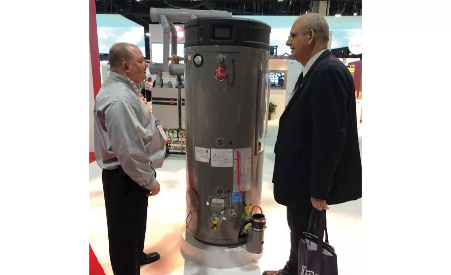 Stephen Mock (left), plumber support manager, goes over how the EcoNet Smart Monitoring System works. - The ACHR News