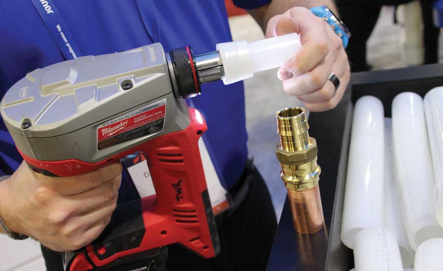 The Uponor ProPEX LF Brass Copper Press Adapters and the M18 ProPEX Expansion Tool from Milwaukee Tools. - The ACHR News