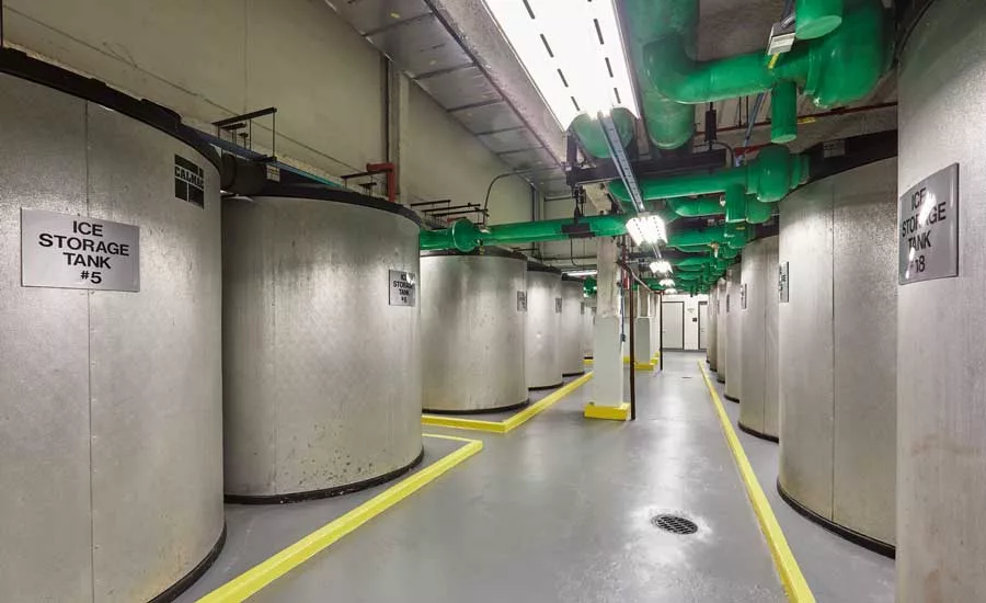 Forty-four 750-gallon tanks that store ice provide air conditioning at One Bryant Park.