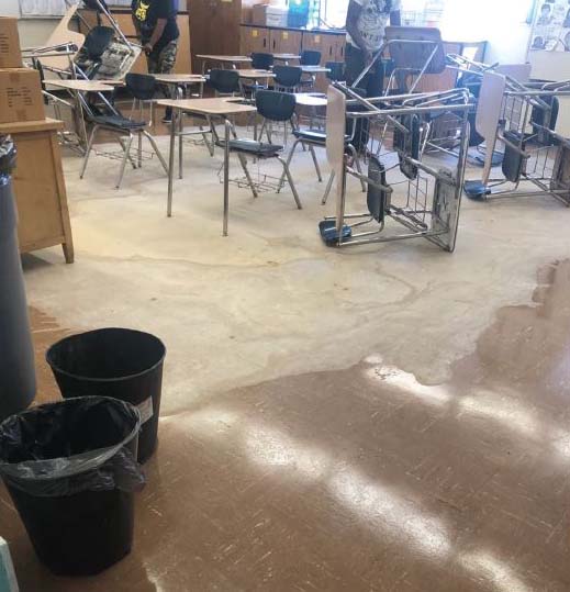Water damage from HVAC leak in a California school.