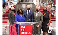 Senate Majority Leader Chuck Schumer, center, poses with members of The Broadway League.